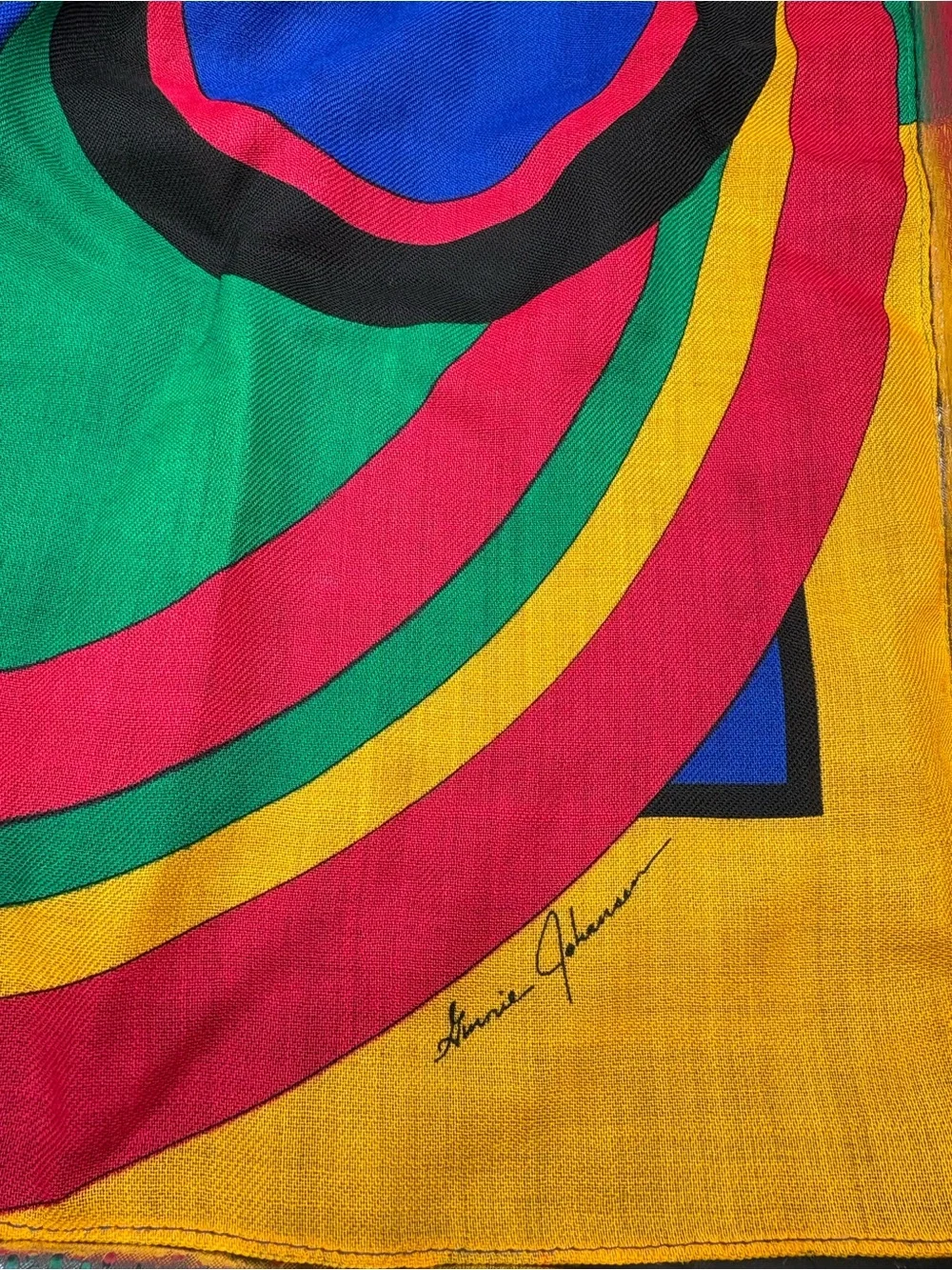 Ginnie Johansen  Abstract Geometric Scarf Womens Colorful Retro Vtg 80’s Wool
